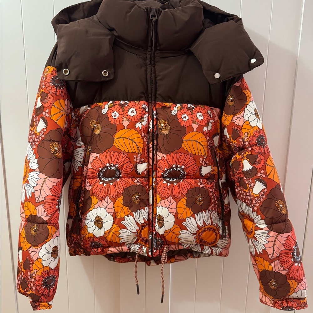 Zara Floral Puffer Jacket with Hood